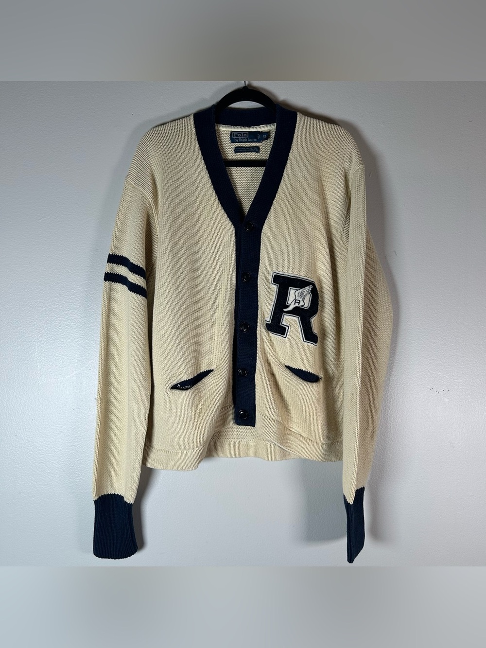 Vintage Polo Ralph Lauren Mens XL Varsity Knit Cardigan Sweater